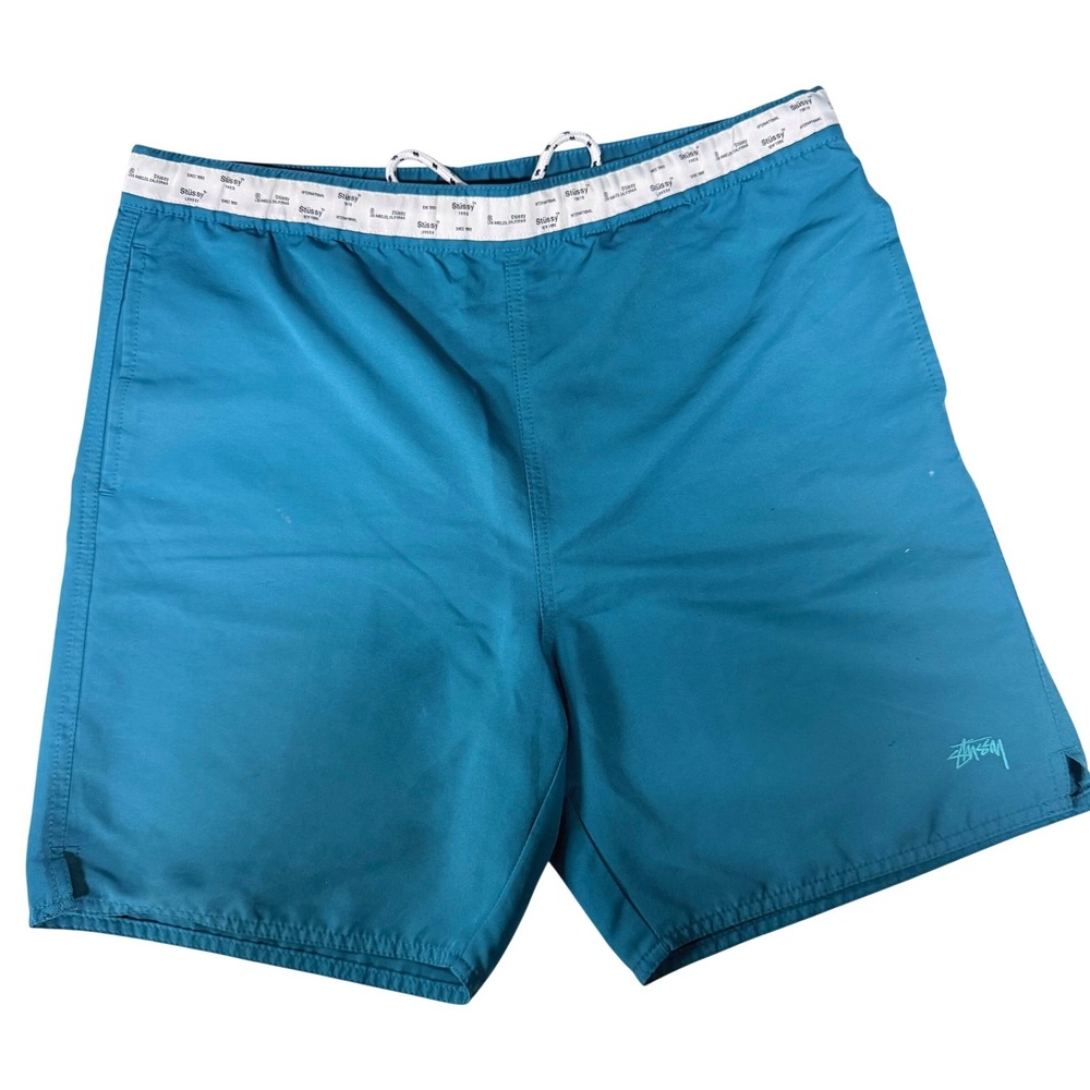 Stussy Mens Water Shorts Teal Blue Logo Swim Trunks Small SOLD OUT!